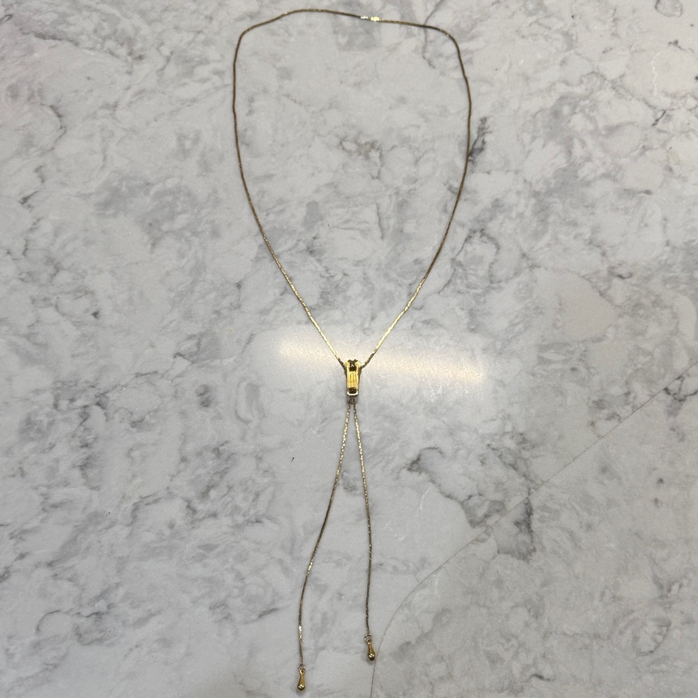 VINTAGE Gold Zipper Necklace - Adjustable Chain